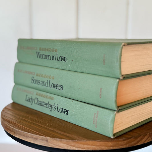Teal Spring Green Vintage Mid - Century D.H. Lawrence Books for Shelf Styling - Pretty Old Books