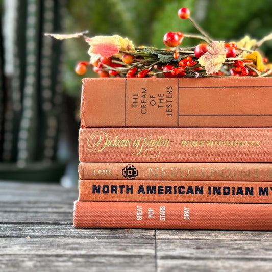 Terra Cotta Orange Decorative Vintage Coffee Table Book Set - Pretty Old Books