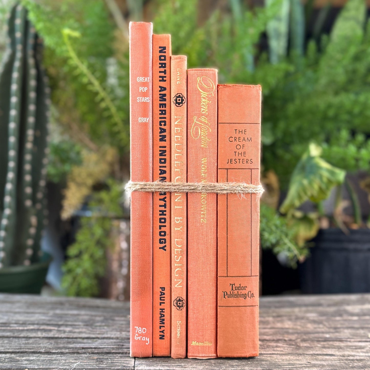 Terra Cotta Orange Decorative Vintage Coffee Table Book Set - Pretty Old Books