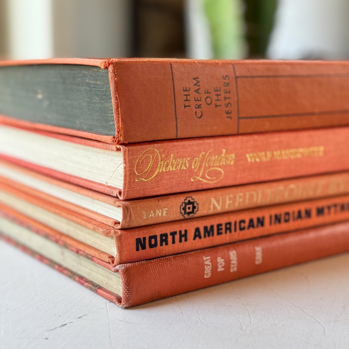 Terra Cotta Orange Decorative Vintage Coffee Table Book Set - Pretty Old Books