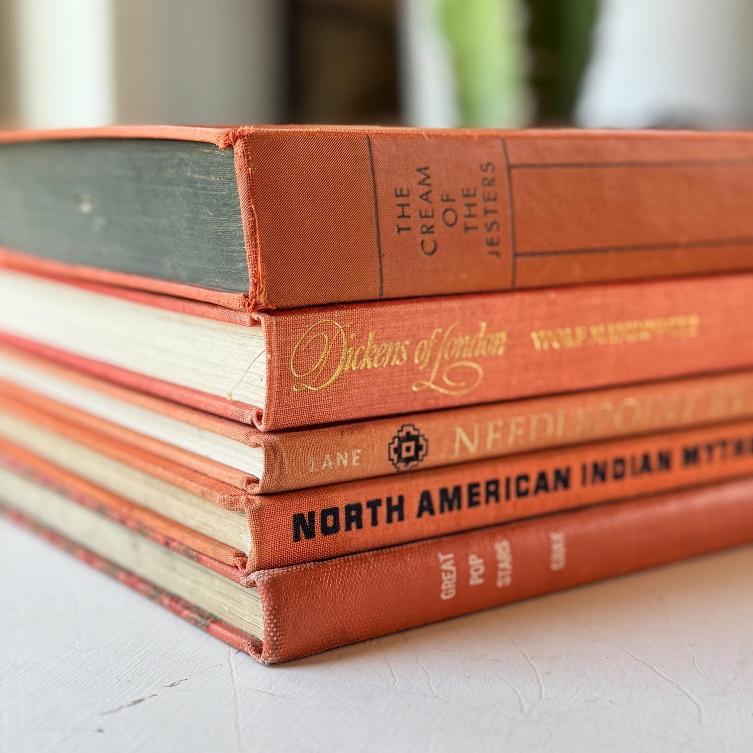 Terra Cotta Orange Decorative Vintage Coffee Table Book Set - Pretty Old Books