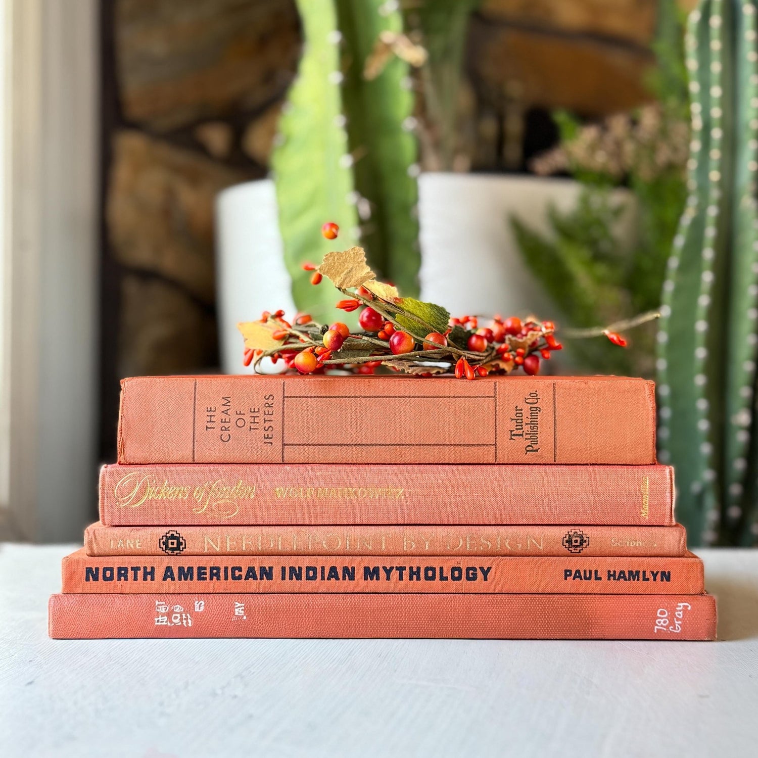 Terra Cotta Orange Decorative Vintage Coffee Table Book Set - Pretty Old Books