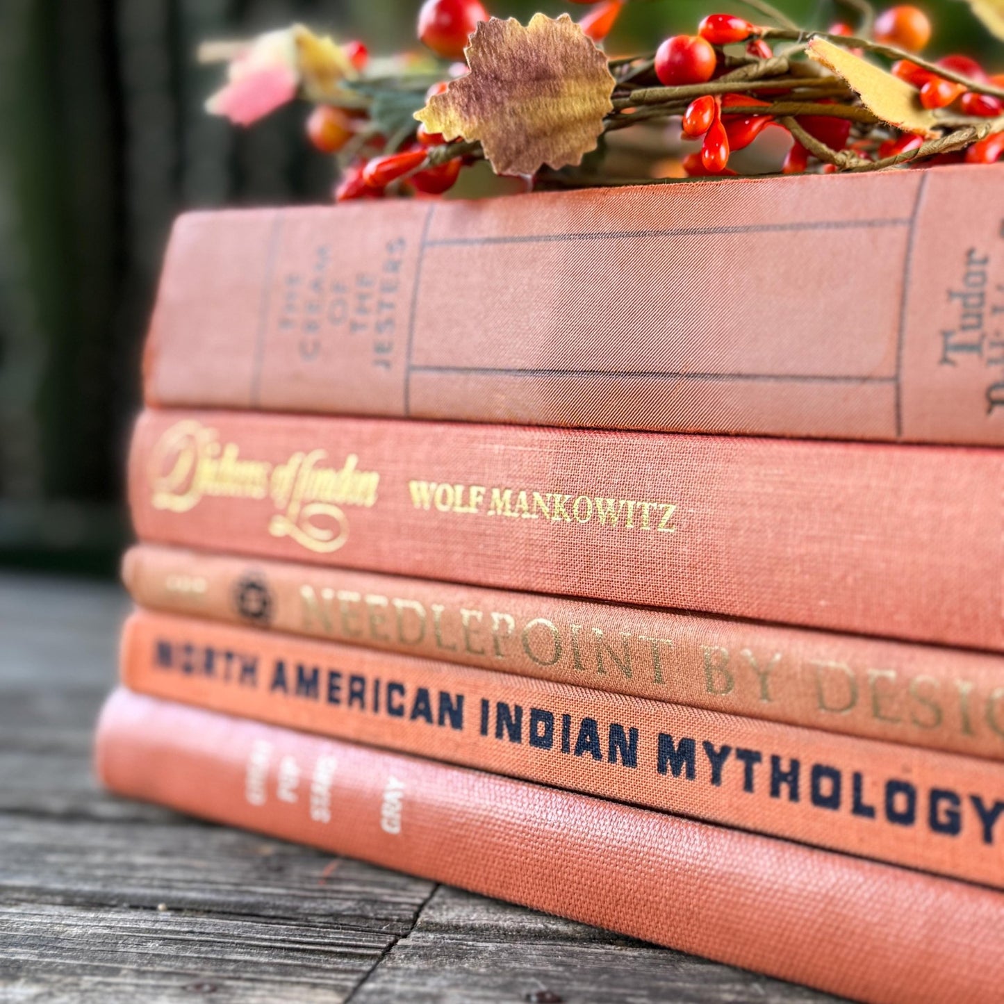 Terra Cotta Orange Decorative Vintage Coffee Table Book Set - Pretty Old Books