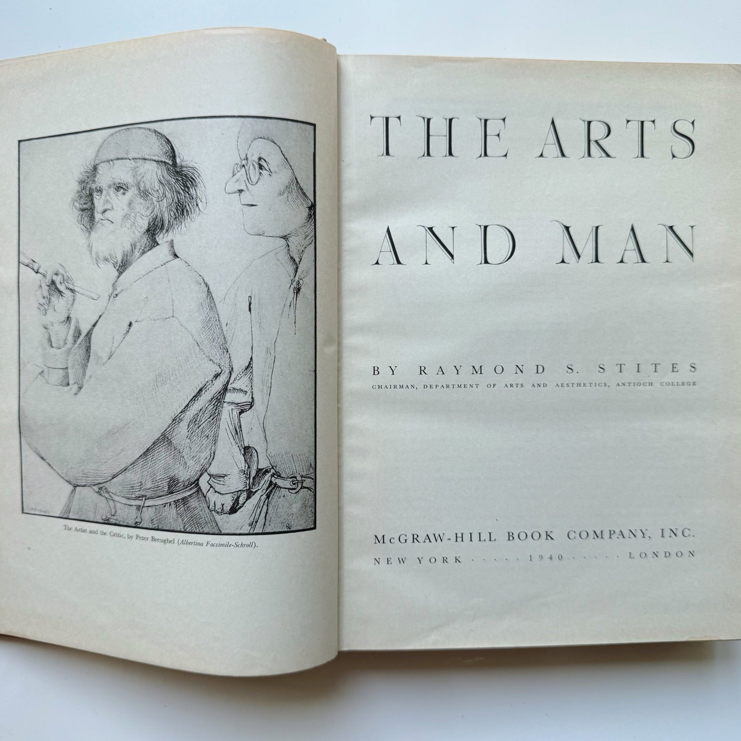 The Arts and Man, 1940, Raymond Stites, Fine Art History Hardcover - Pretty Old Books