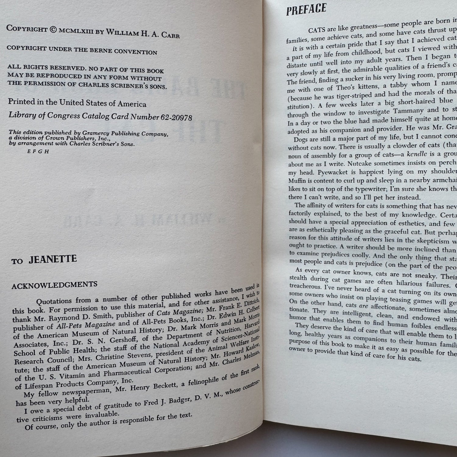 The Basic Book of the Cat, 1963, William H.A. Carr - Pretty Old Books