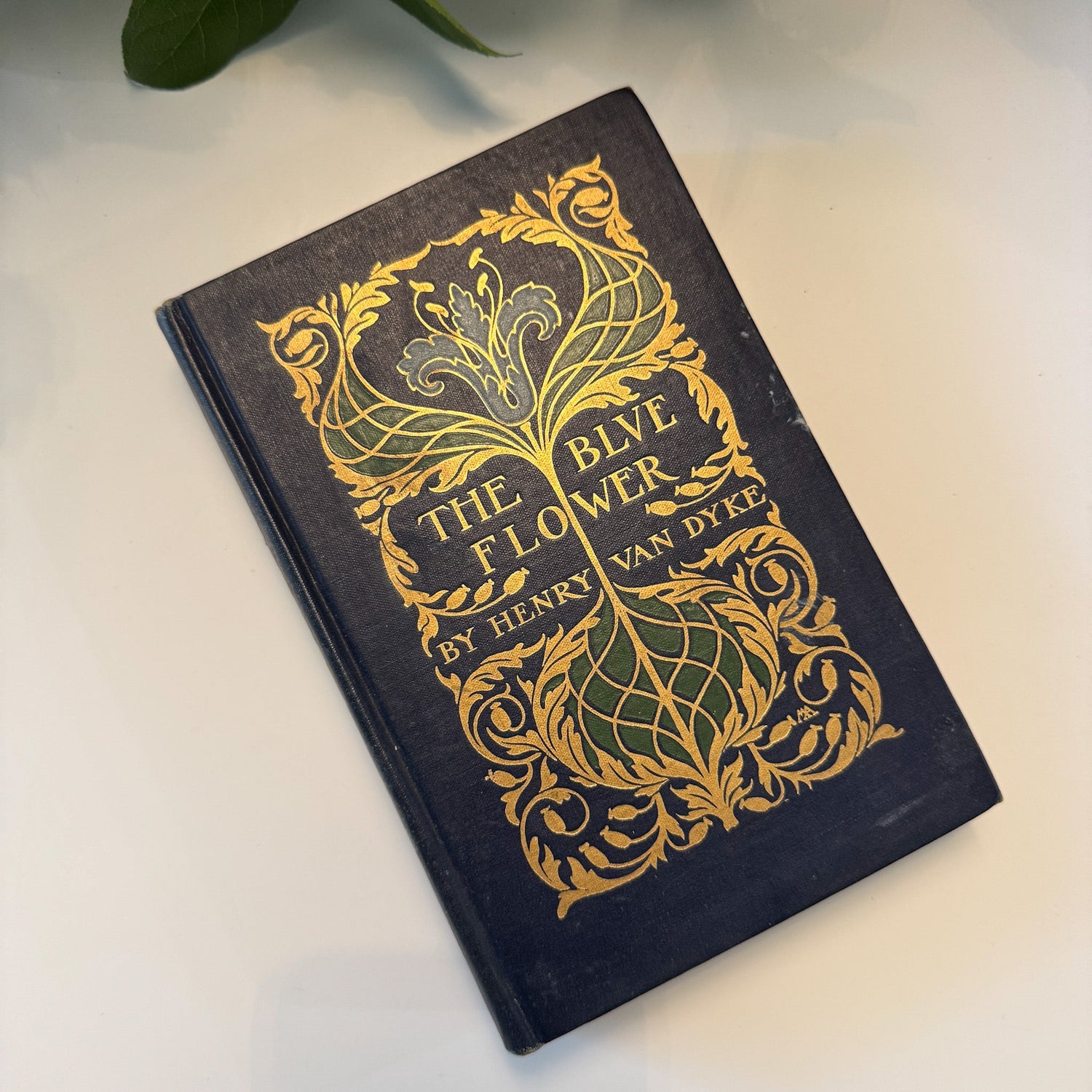 The Blue Flower, Henry Van Dyke, 1924, Navy Blue Ornate Floral Hardcover - Pretty Old Books