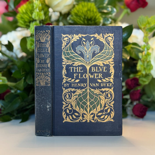 The Blue Flower, Henry Van Dyke, 1924, Navy Blue Ornate Floral Hardcover - Pretty Old Books