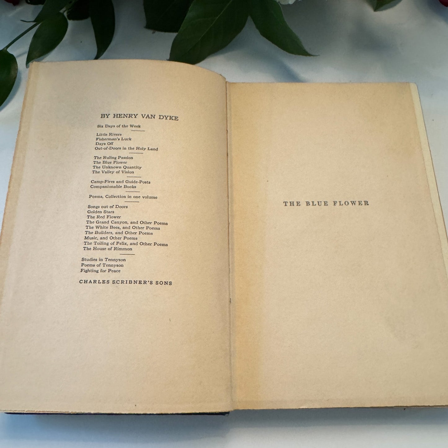 The Blue Flower, Henry Van Dyke, 1924, Navy Blue Ornate Floral Hardcover - Pretty Old Books