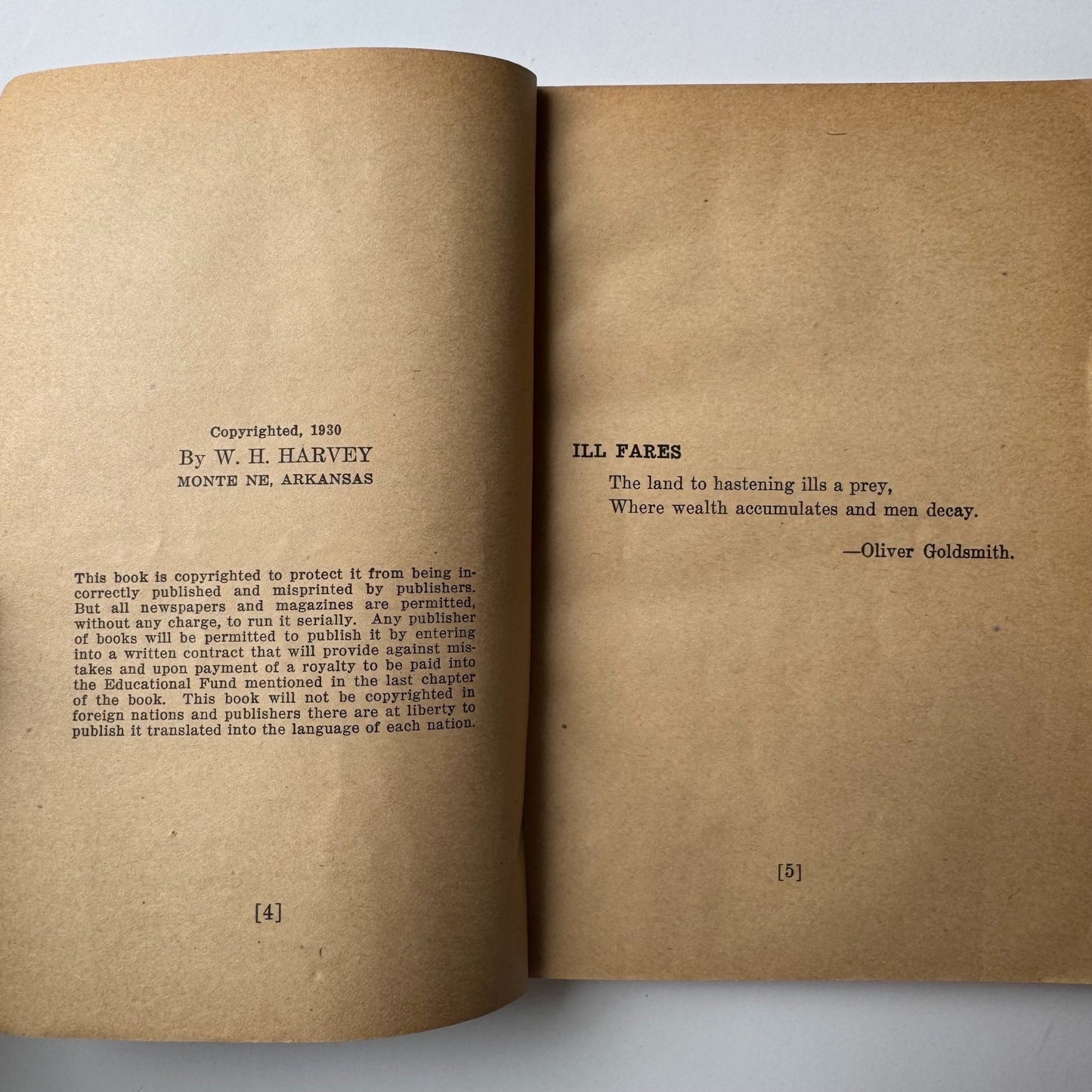 The Book, W.H. Harvey Treatise on Economic Failure, Coin's Financial School, 1930 Paperback (Copy) - Pretty Old Books