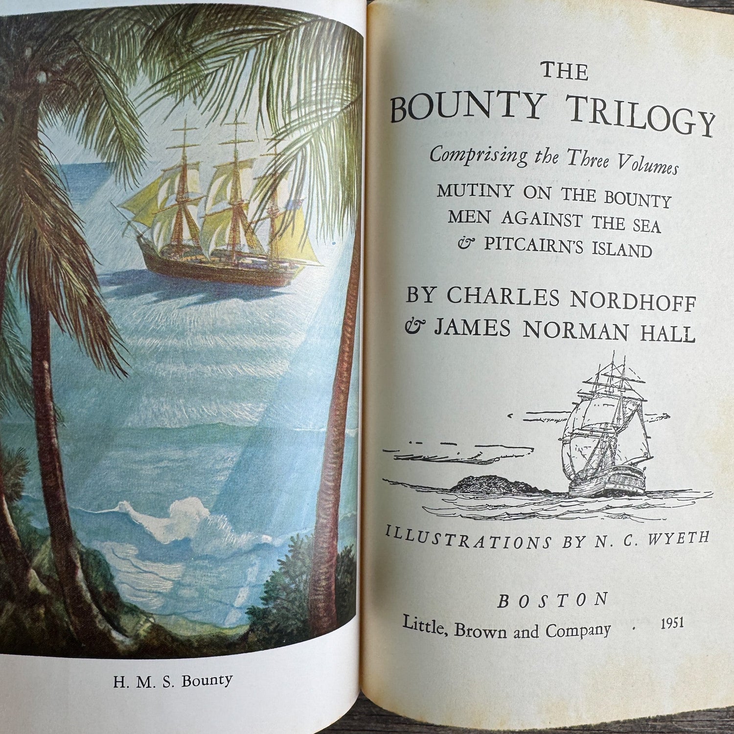 The Bounty Trilogy, Charles Nordhoff and James Norman Hall, 1951, N. C. Wyeth Illustrated Edition - Pretty Old Books