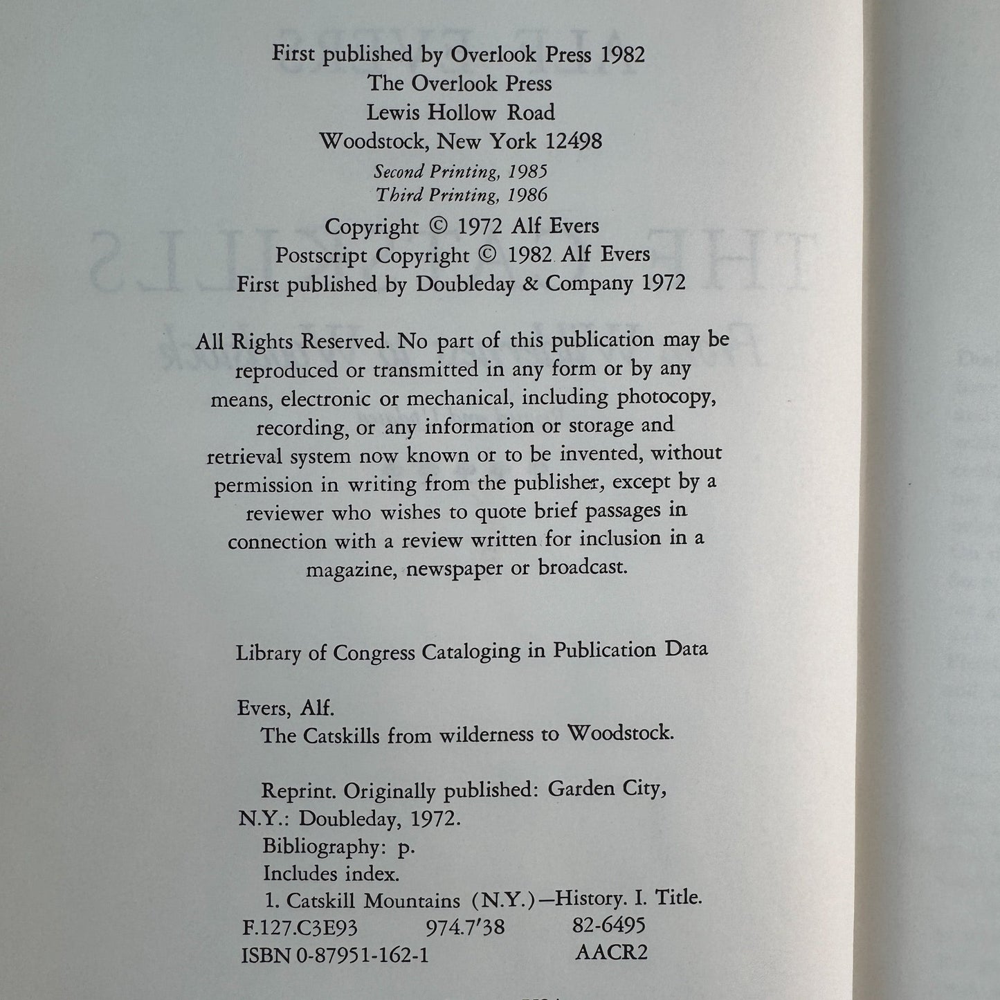 The Catskills: From Wilderness to Woodstock, Alf Evers, 1982 - Pretty Old Books