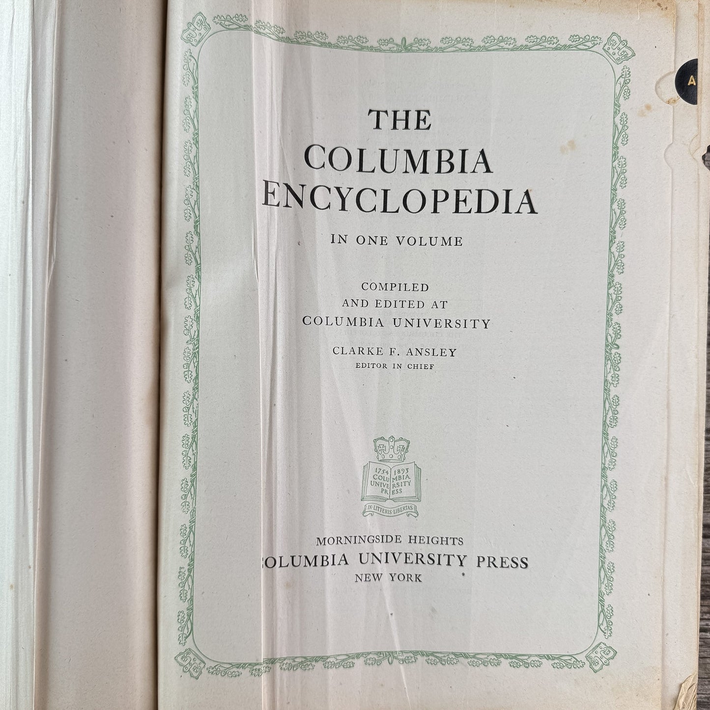 The Columbia Encyclopedia in One Volume, Clarke F. Ansley, 1945 Sixteenth Printing - Pretty Old Books