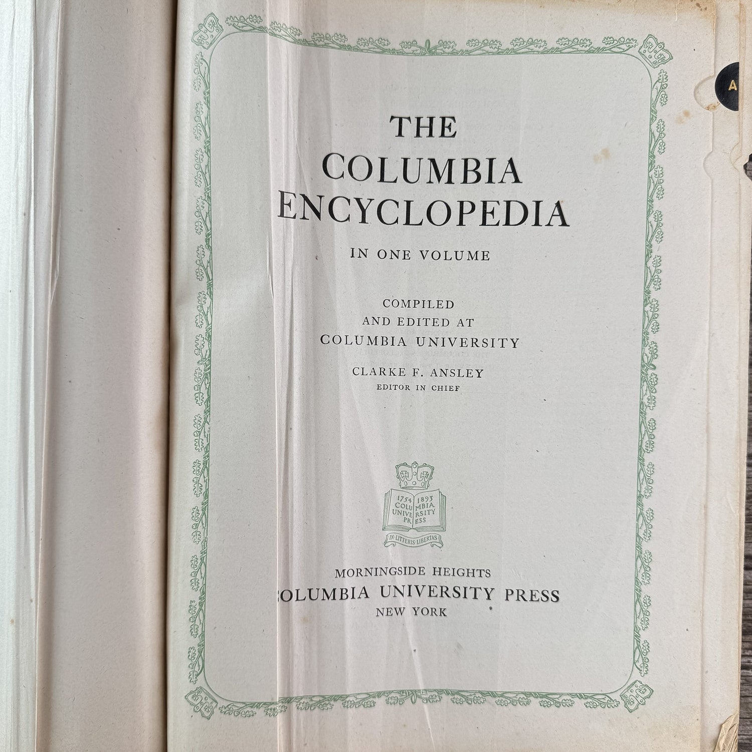 The Columbia Encyclopedia in One Volume, Clarke F. Ansley, 1945 Sixteenth Printing - Pretty Old Books