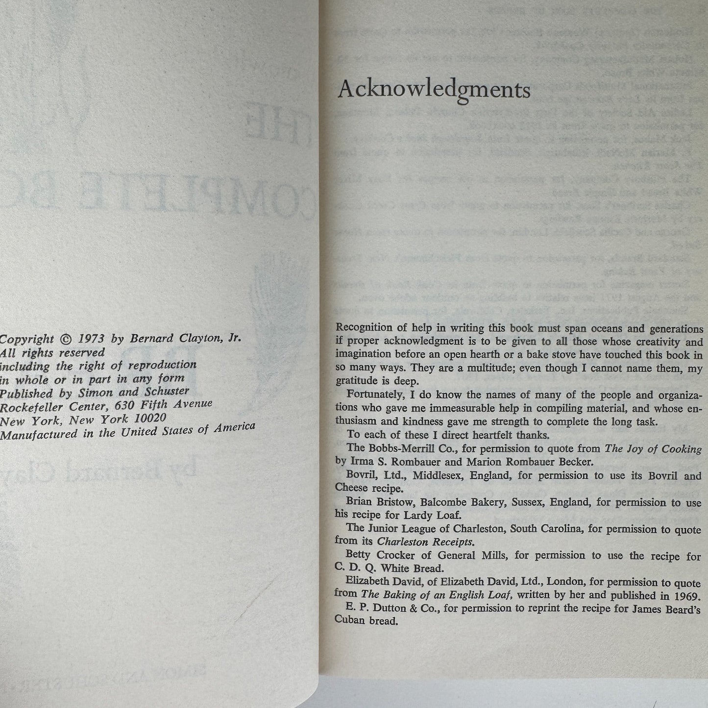 The Complete Book of Breads, Bernard Clayton, 1973 Cookbook - Pretty Old Books