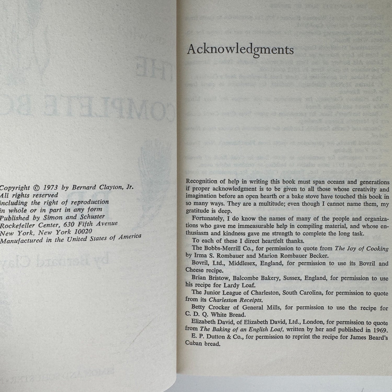 The Complete Book of Breads, Bernard Clayton, 1973 Cookbook - Pretty Old Books