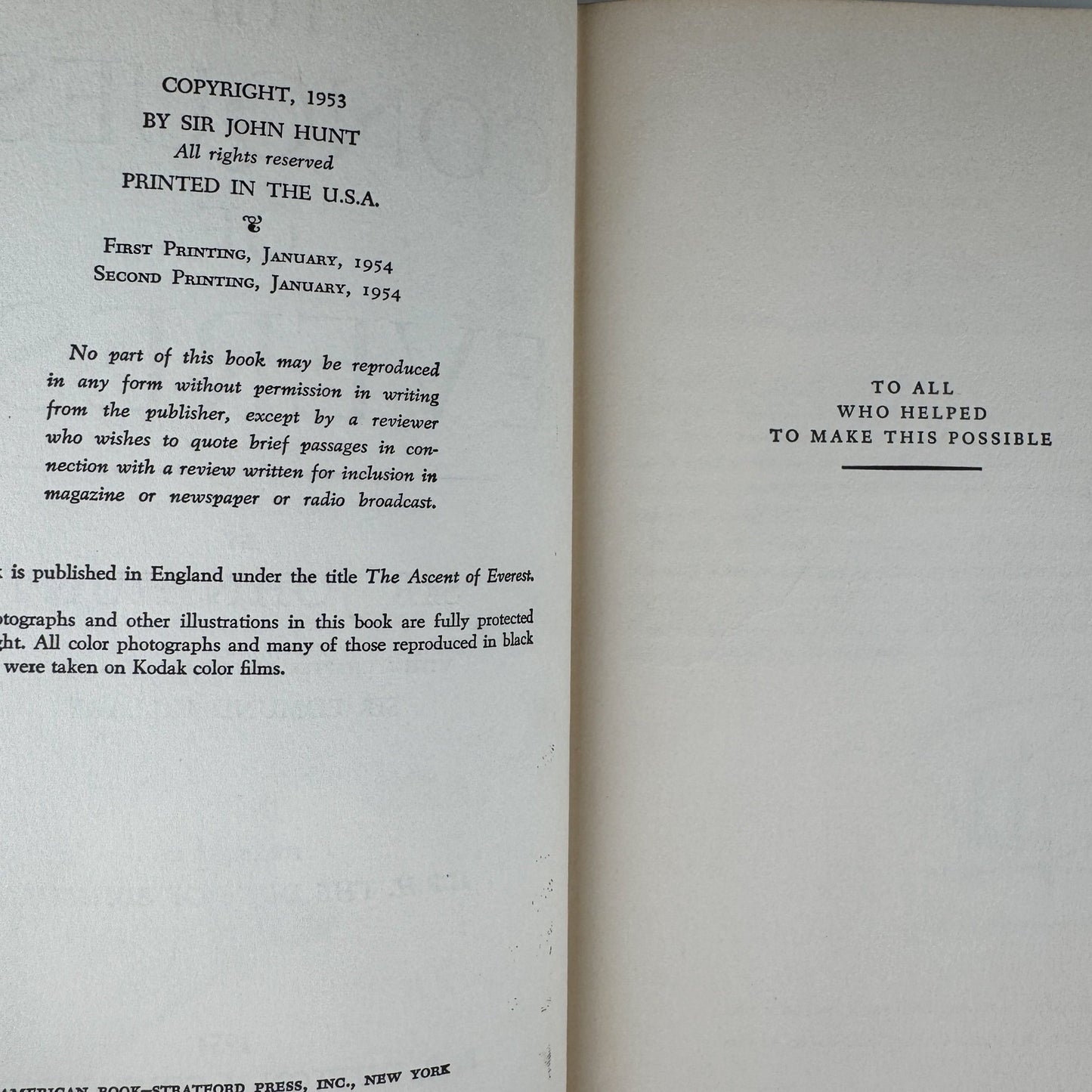 The Conquest of Everest, Sir John Hunt, 1954, 2nd Printing - Pretty Old Books