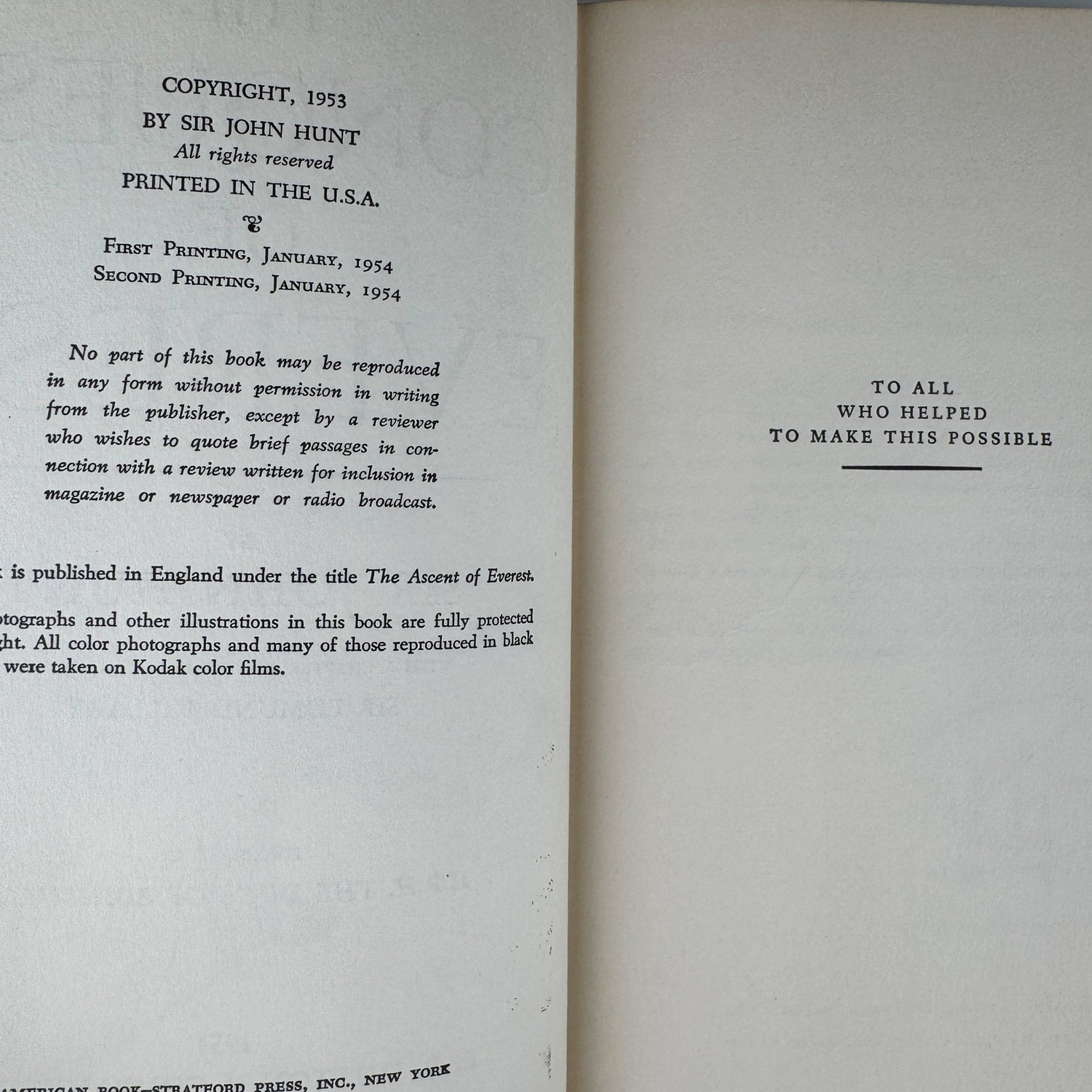The Conquest of Everest, Sir John Hunt, 1954, 2nd Printing - Pretty Old Books