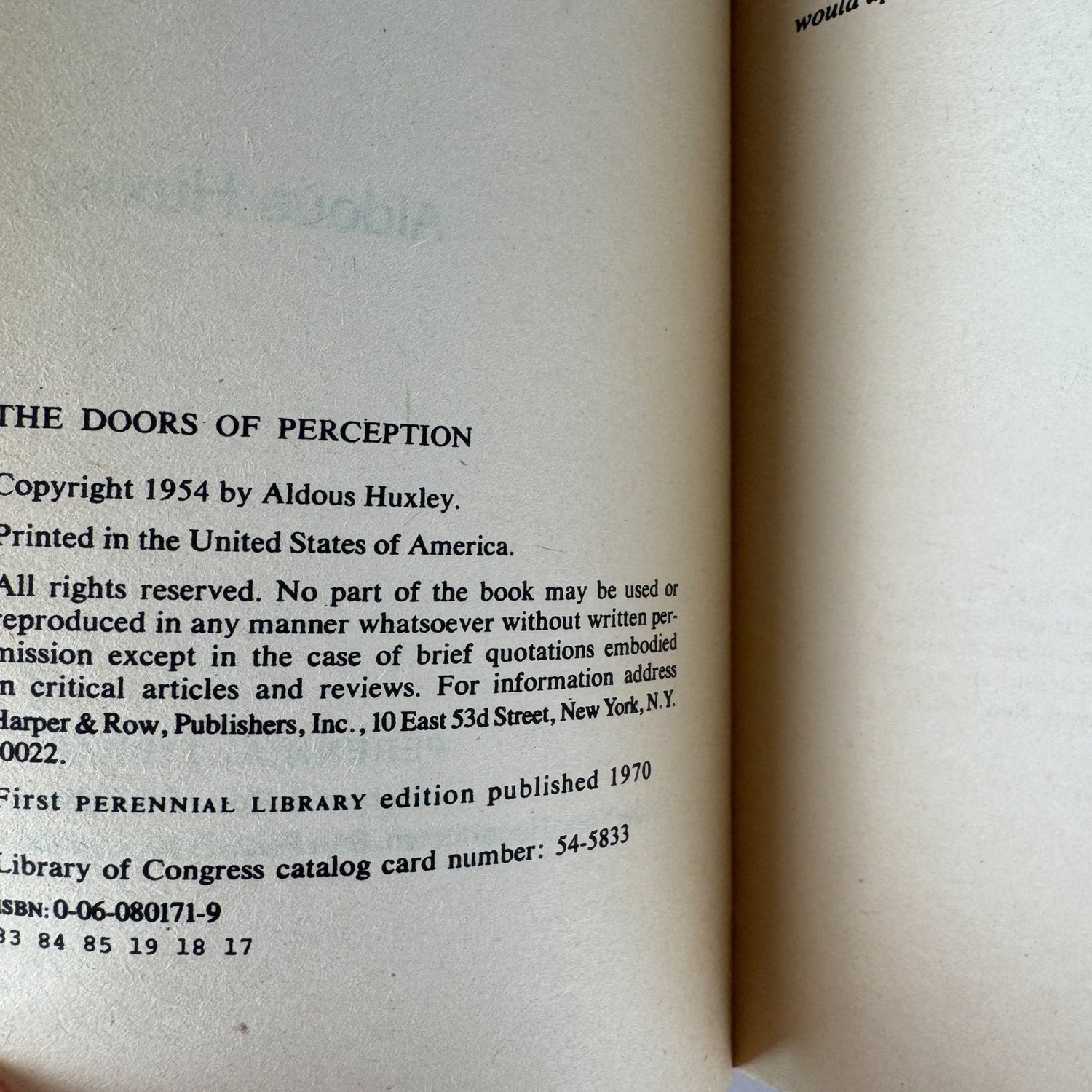 The Doors of Perception, Aldous Huxley, 1st Perennial Library Edition, 1970 Paperback - Pretty Old Books