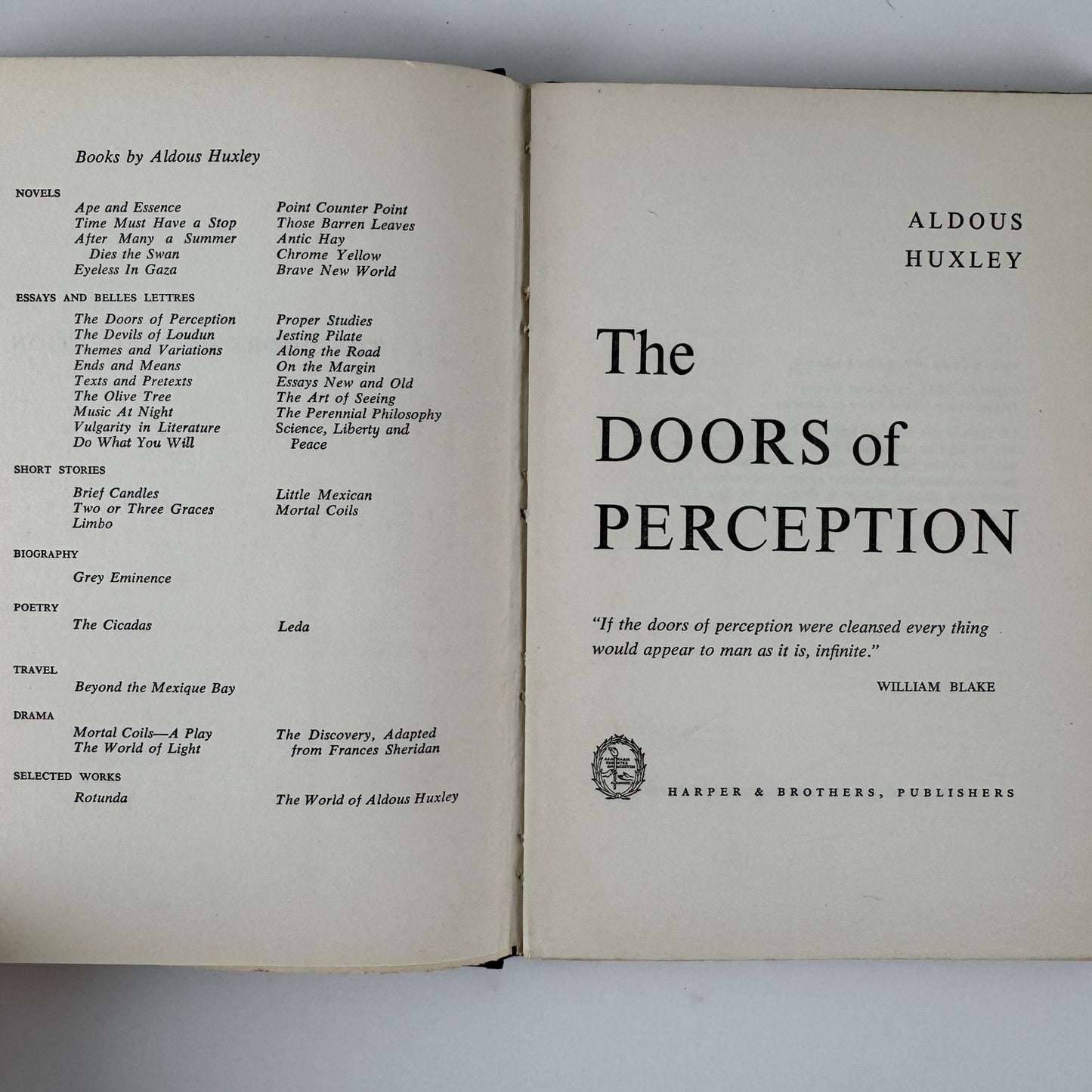 The Doors of Perception, Aldous Huxley, 1st US Edition, 1954 Hardcover - Pretty Old Books