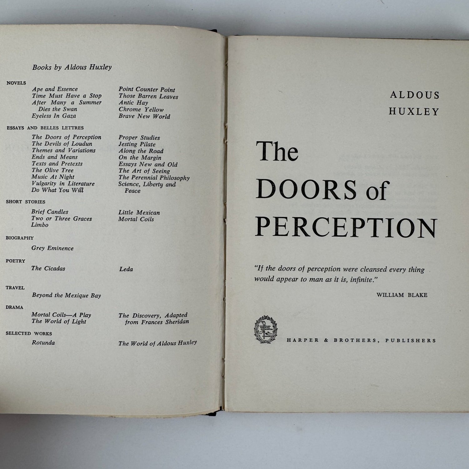 The Doors of Perception, Aldous Huxley, 1st US Edition, 1954 Hardcover - Pretty Old Books