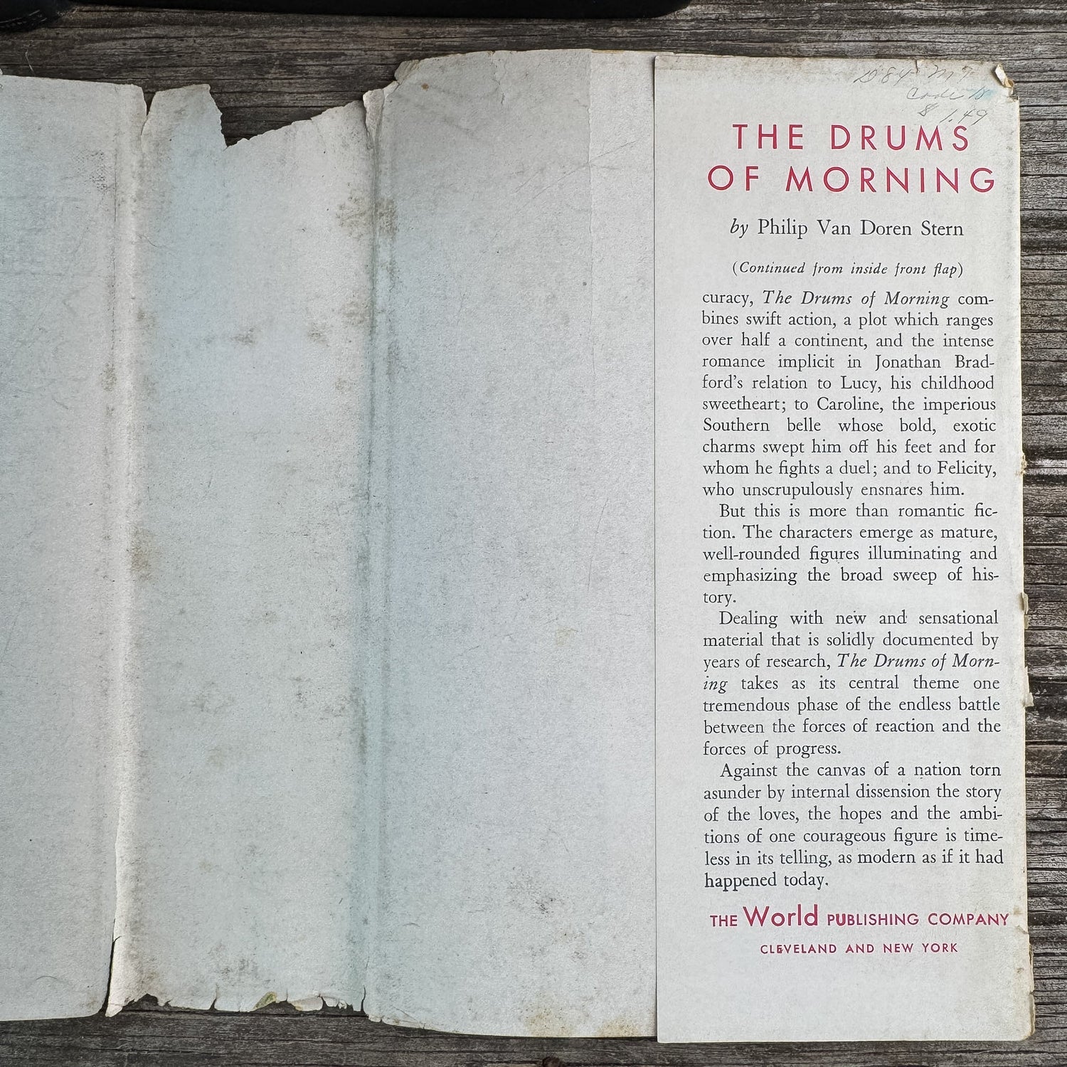 The Drums of Morning, Philip Van Doren Stern, 1946, First Reprint Edition - Pretty Old Books