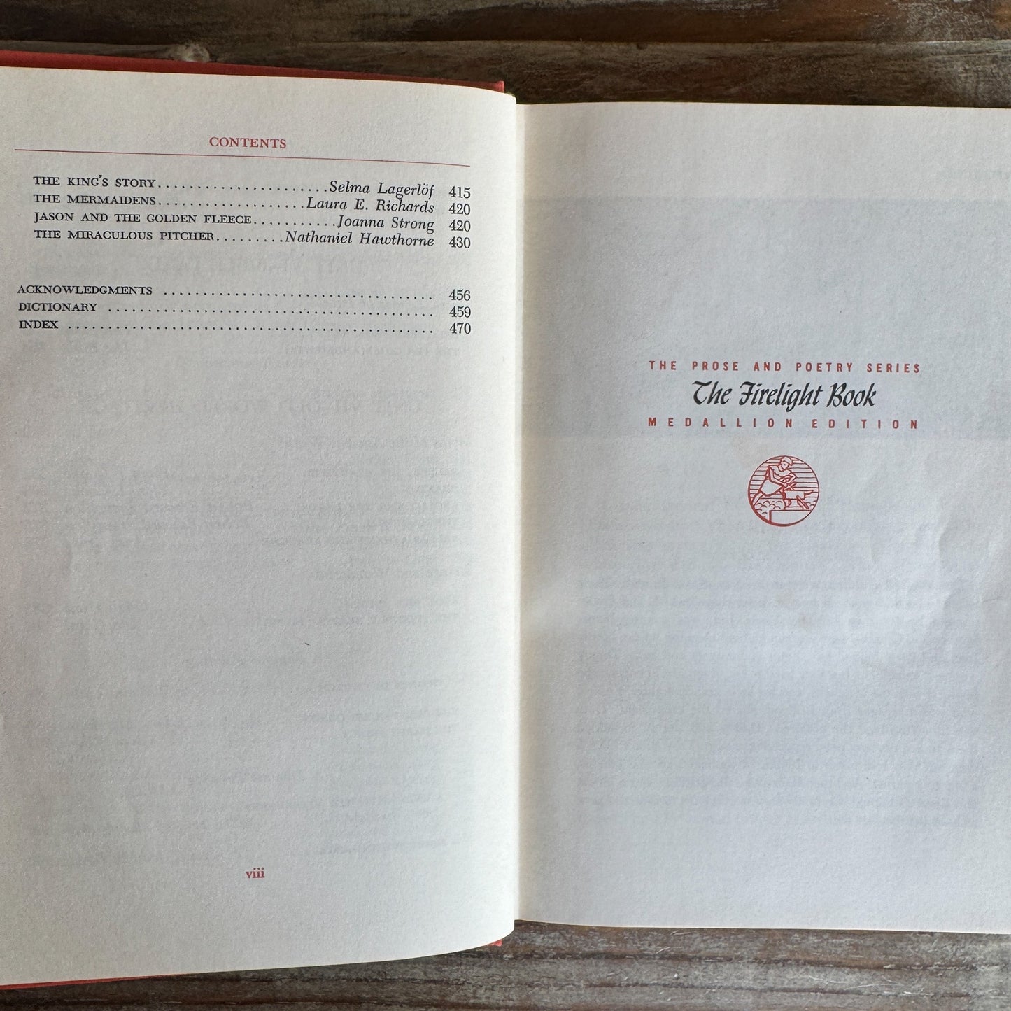 The Firelight Book: Prose and Poetry, Medallion Edition, 1953, Vintage School Book - Pretty Old Books