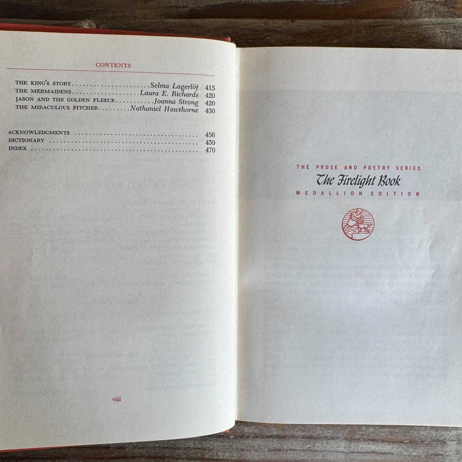 The Firelight Book: Prose and Poetry, Medallion Edition, 1953, Vintage School Book - Pretty Old Books