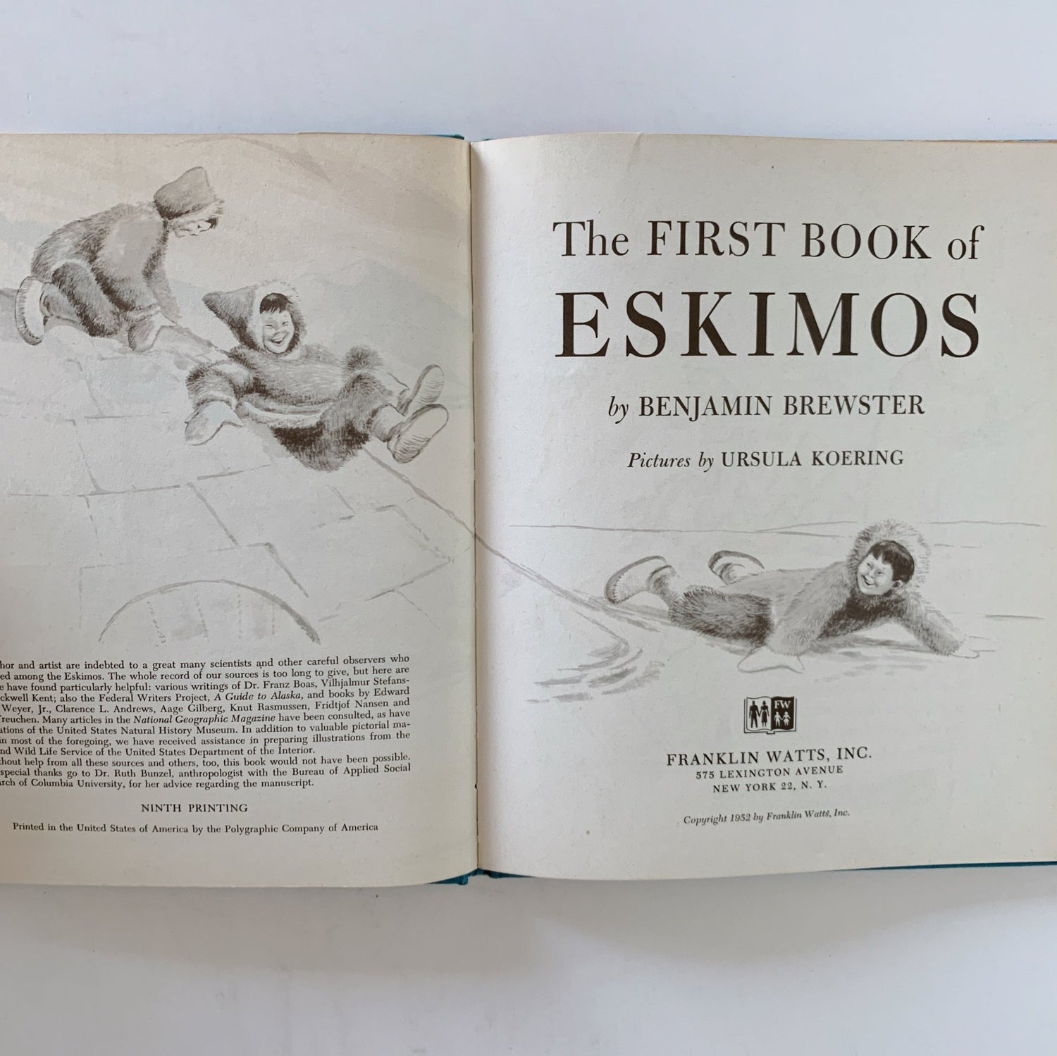 The First Book of Eskimos, Benjamin Brewster, 1952 Hardcover with DJ - Pretty Old Books
