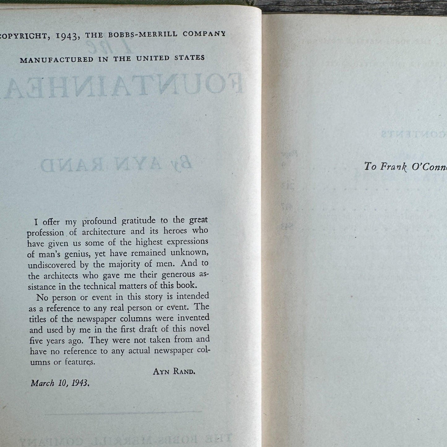The Fountainhead, Ayn Rand, 1943, The Bobbs-Merrill Company - Pretty Old Books