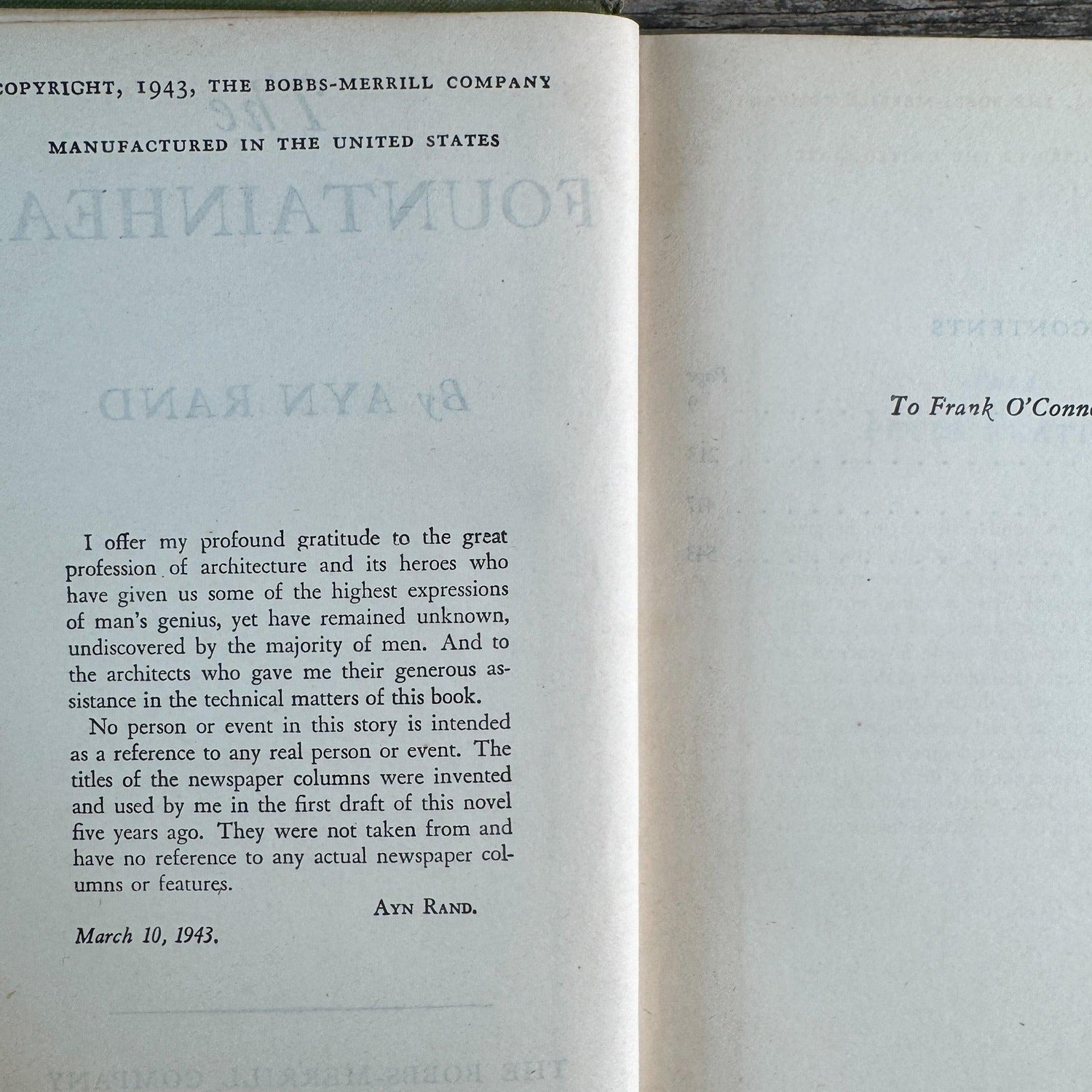 The Fountainhead, Ayn Rand, 1943, The Bobbs-Merrill Company - Pretty Old Books