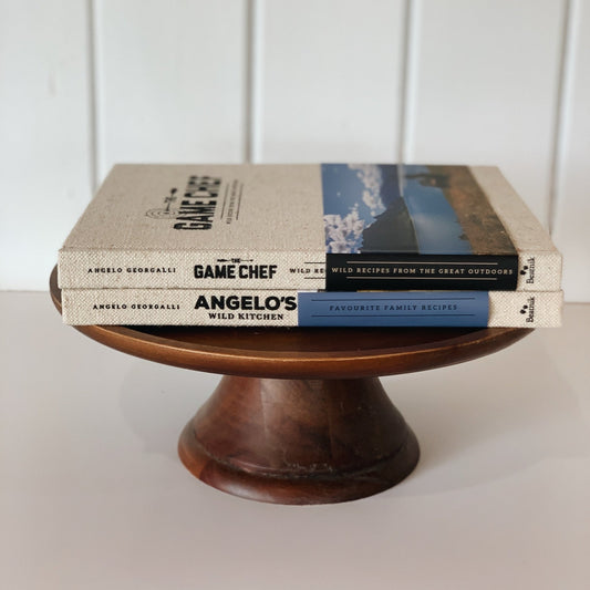 The Game Chef and Angelo's Wild Kitchen, Angelo Georgalli, Neutral Linen Cookbook Set - Pretty Old Books