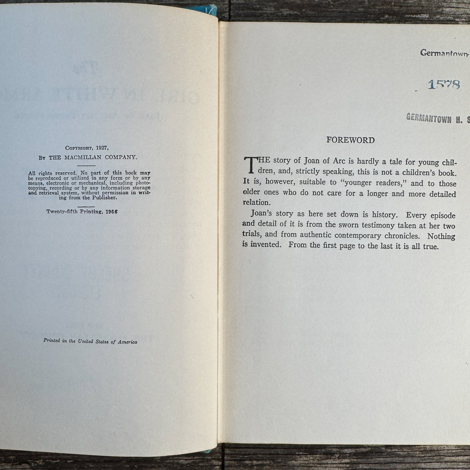 The Girl in White Armor: Joan of Arc for Young People, 1966 Juvenile Biography - Pretty Old Books