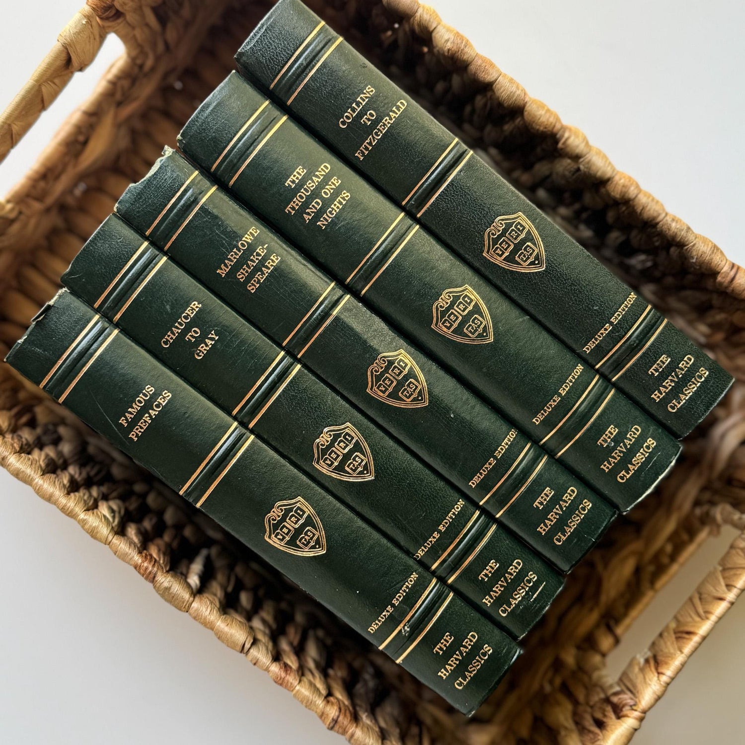 The Harvard Classics, Bookshelf Decor, Green Vintage Decorative Books For Home Decor - Pretty Old Books