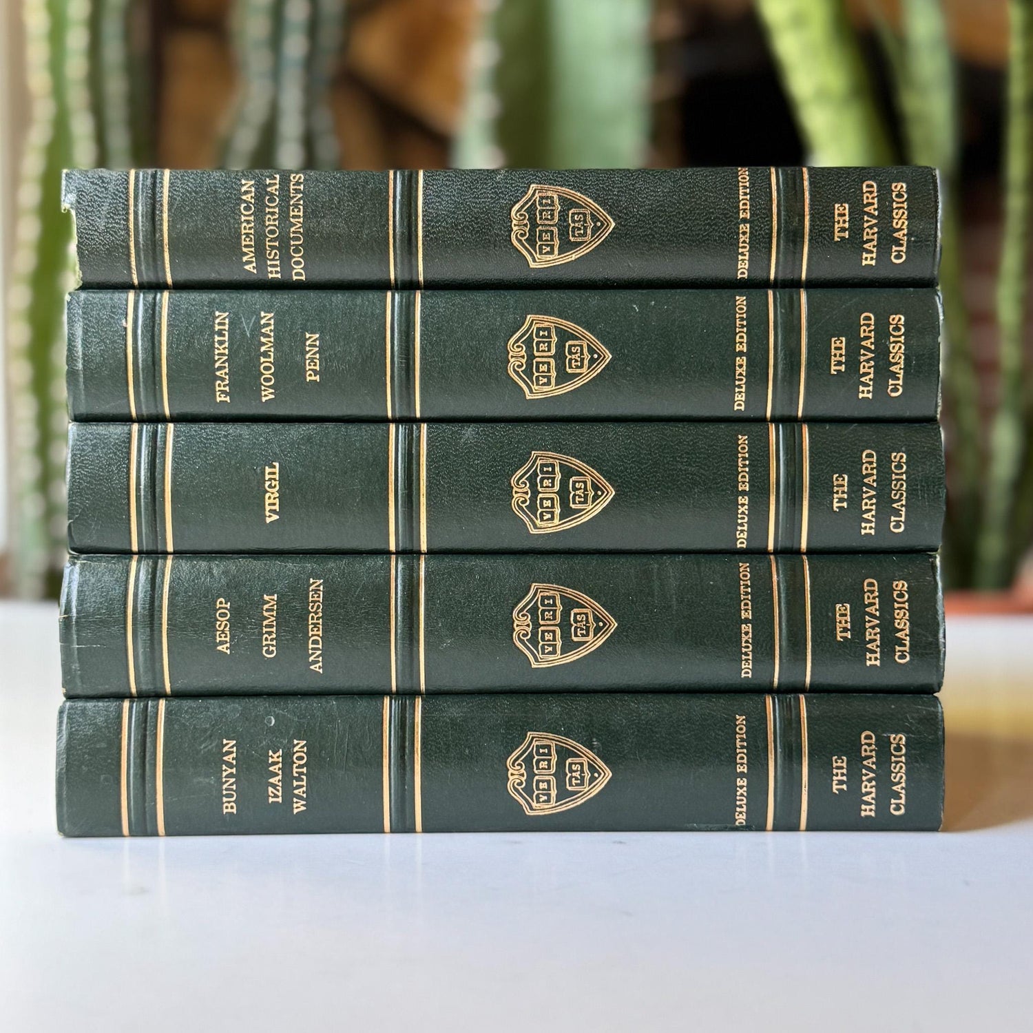 The Harvard Classics, Bookshelf Decor, Green Vintage Decorative Books For Home Decor - Pretty Old Books