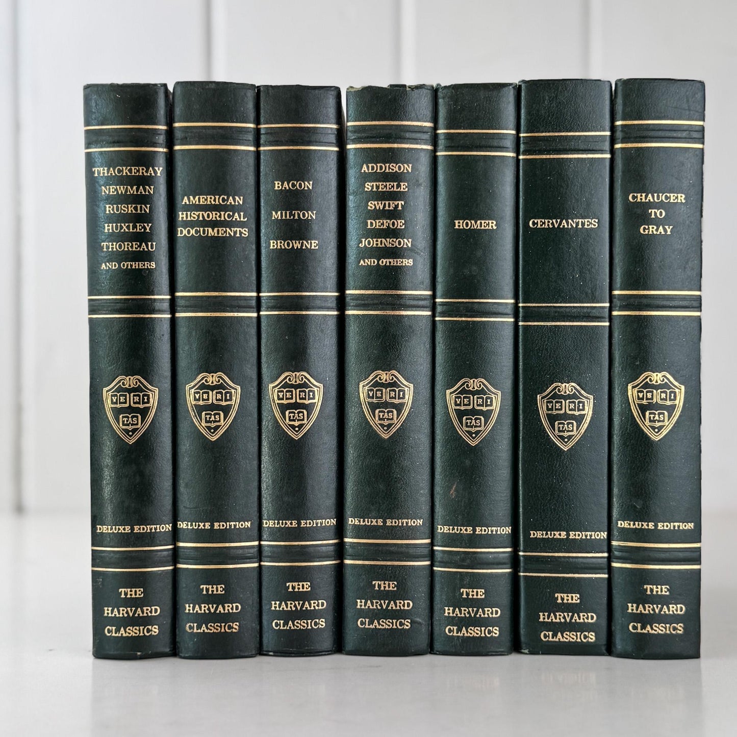 The Harvard Classics Green Vintage Books For Shelf Styling and Decor - Pretty Old Books