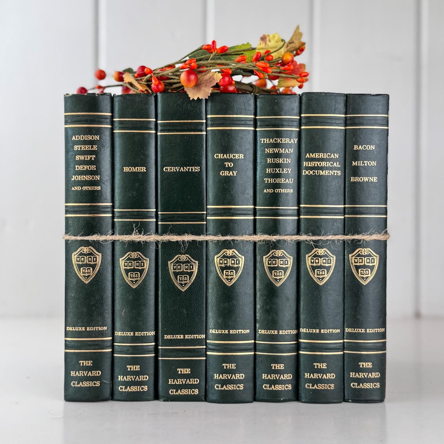 The Harvard Classics Green Vintage Books For Shelf Styling and Decor - Pretty Old Books