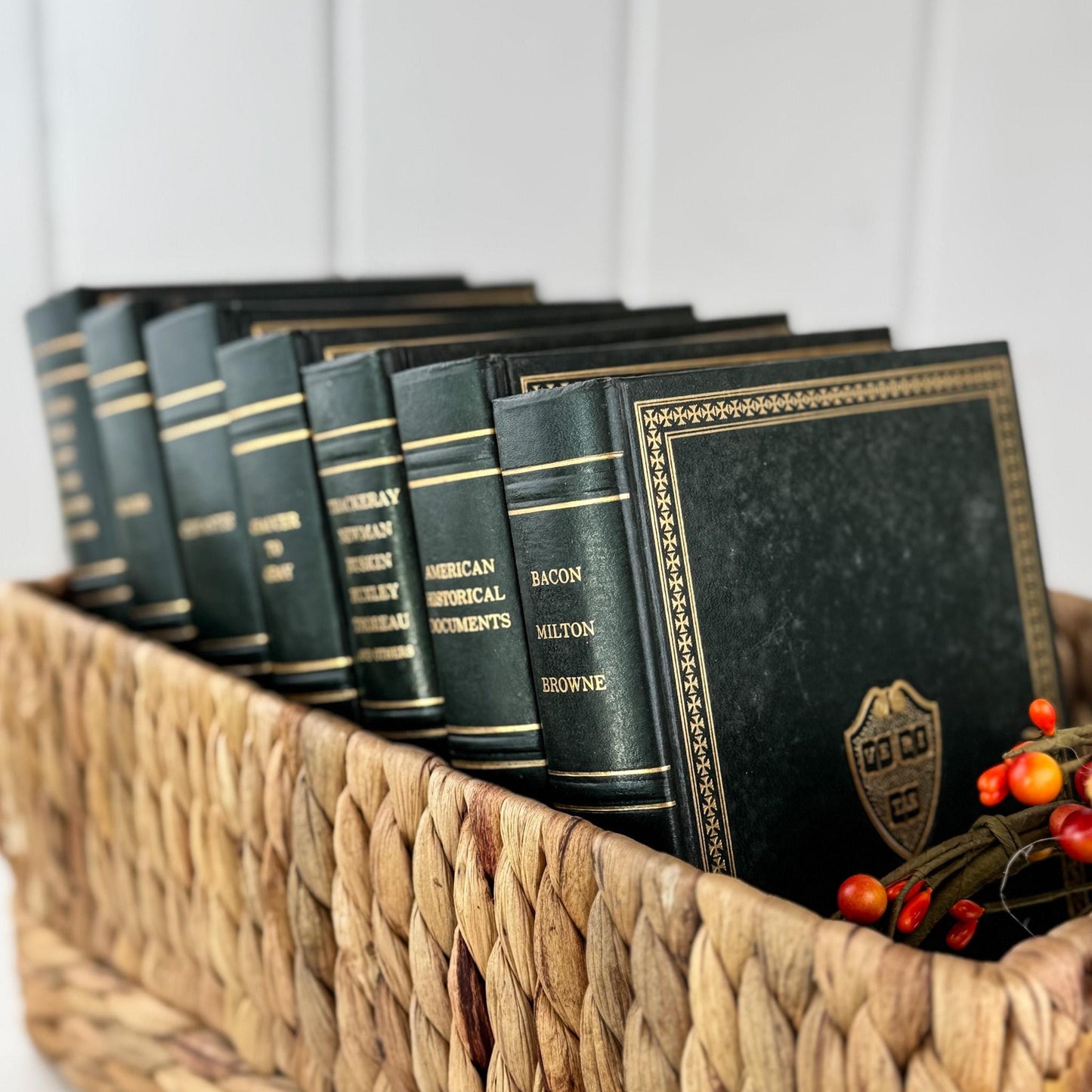 The Harvard Classics Green Vintage Books For Shelf Styling and Decor - Pretty Old Books