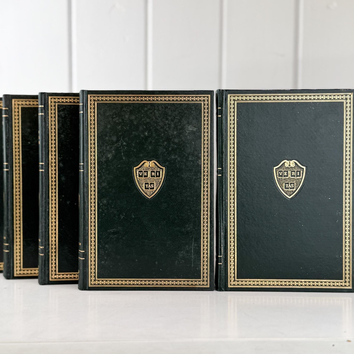 The Harvard Classics Green Vintage Books For Shelf Styling and Decor - Pretty Old Books