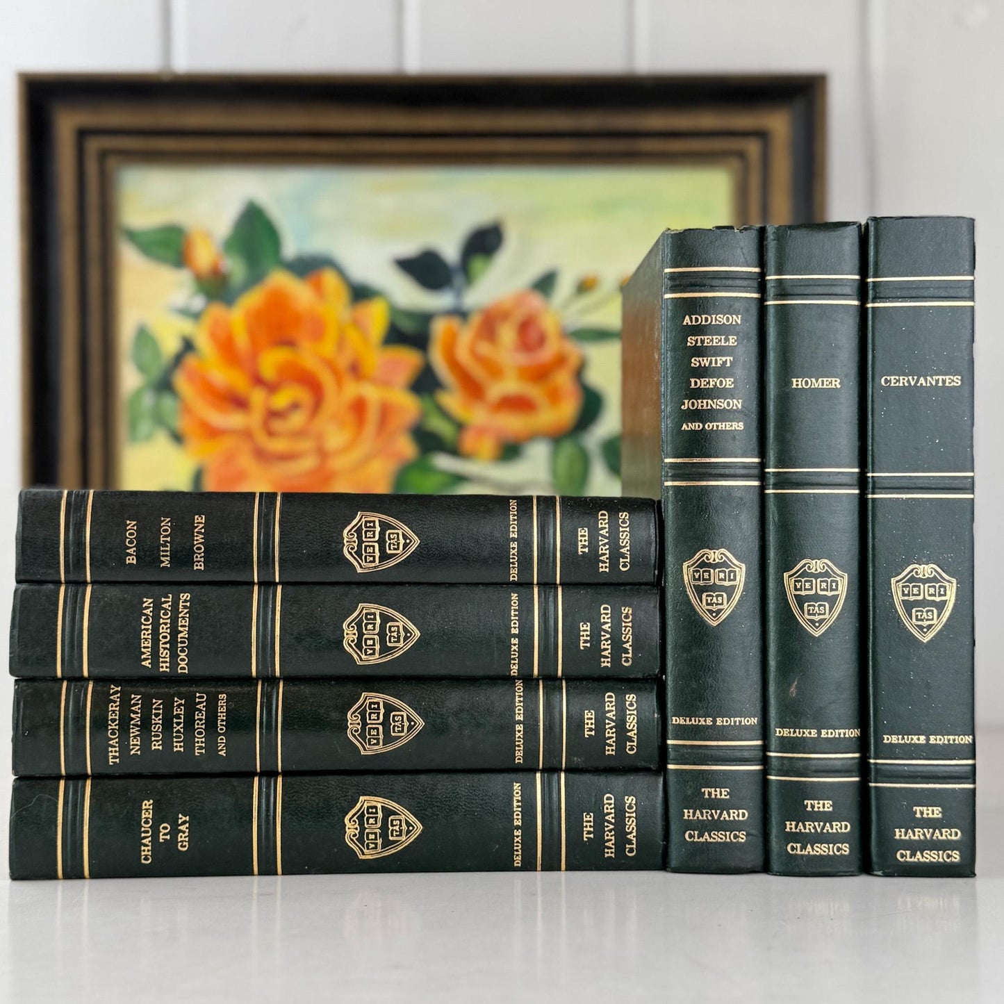 The Harvard Classics Green Vintage Books For Shelf Styling and Decor - Pretty Old Books