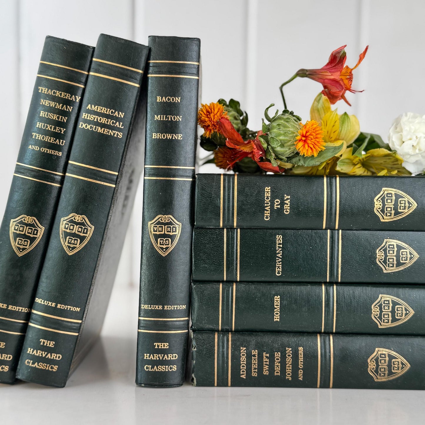 The Harvard Classics Green Vintage Books For Shelf Styling and Decor - Pretty Old Books