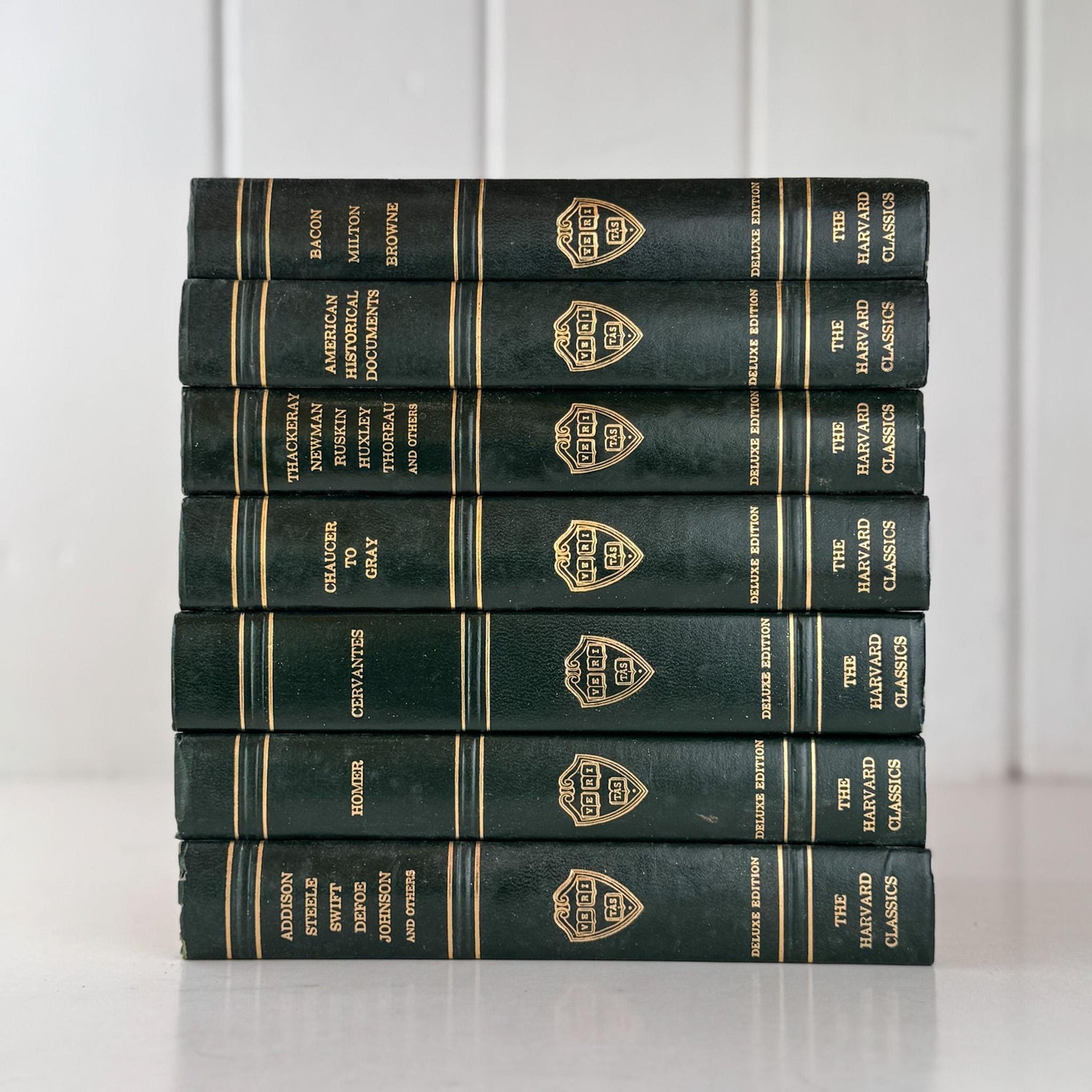 The Harvard Classics Green Vintage Books For Shelf Styling and Decor - Pretty Old Books