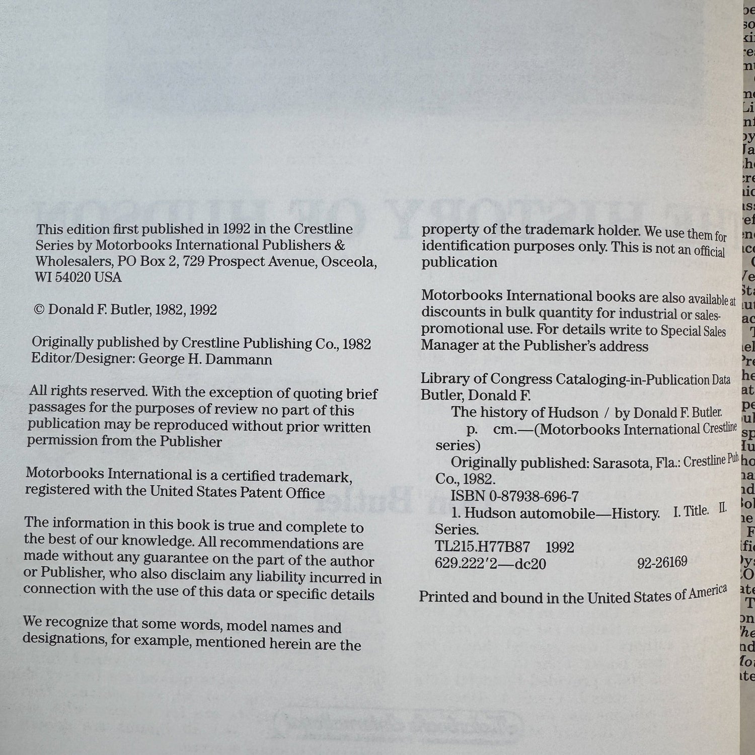 The History of Hudson, Don Butler, 1982 Auto History - Pretty Old Books