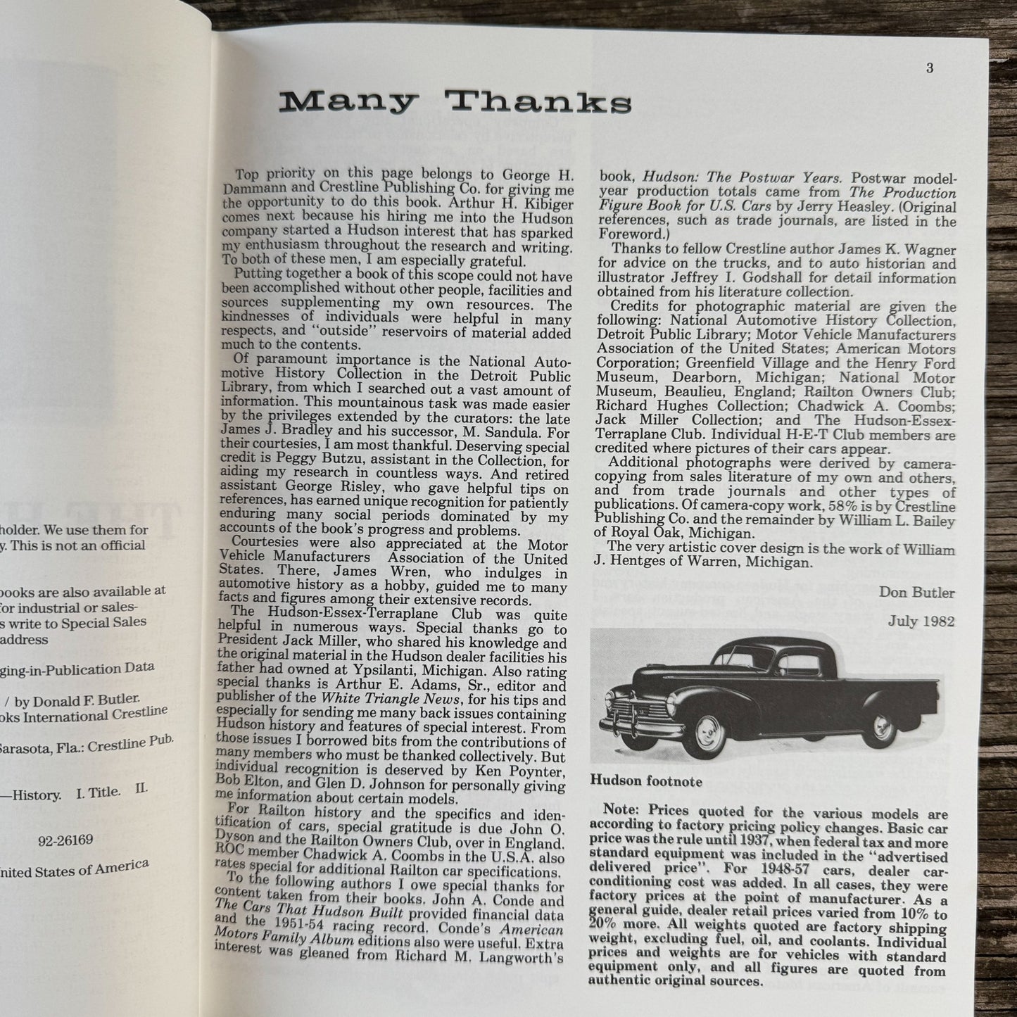 The History of Hudson, Don Butler, 1982 Auto History - Pretty Old Books