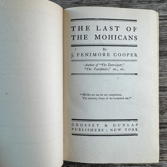 The Last of the Mohicans, J. Fenimore Cooper, Green Antique Hardcover - Pretty Old Books