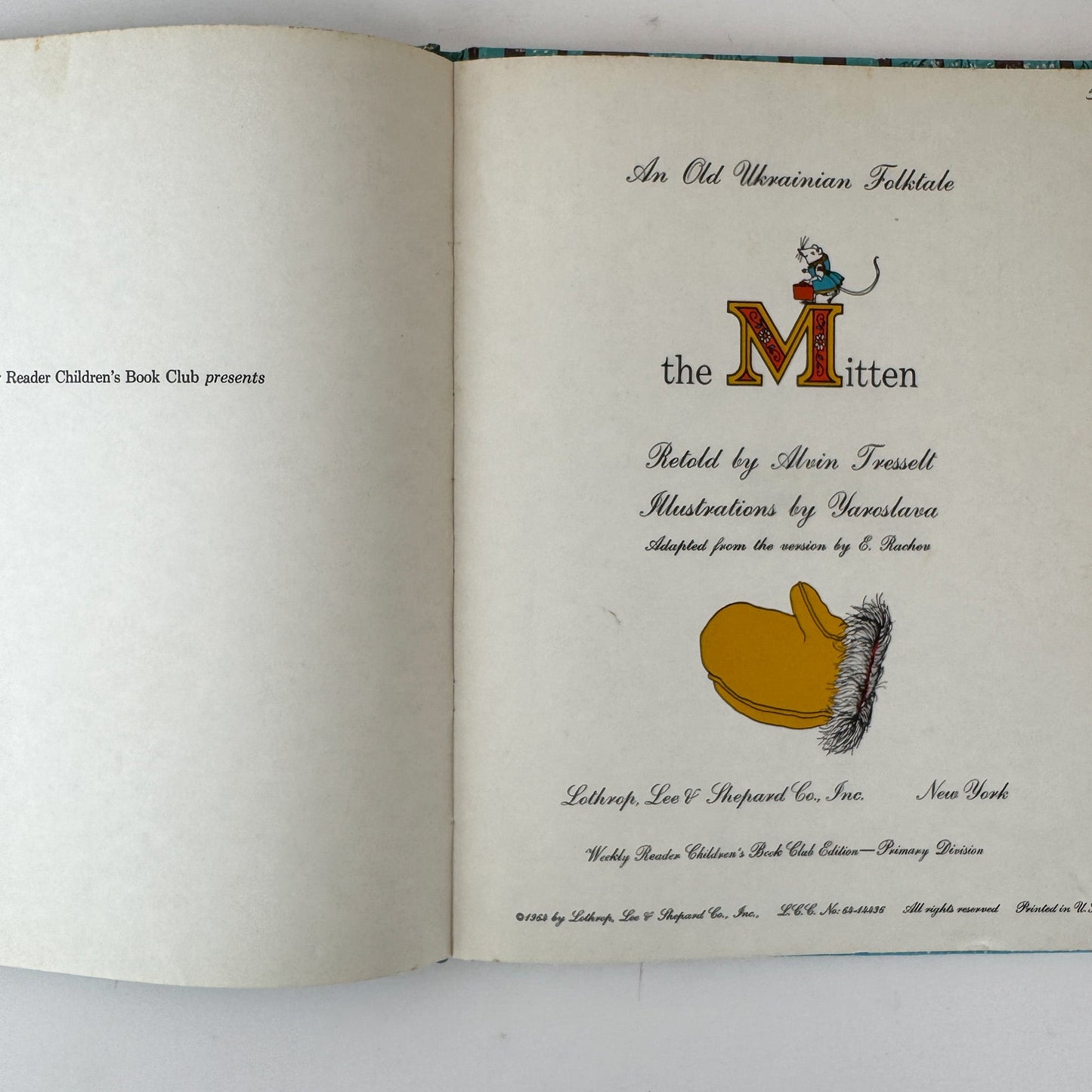 The Mitten, An Old Ukranian Folktale, Weekly Reader 1964 Hardcover - Pretty Old Books