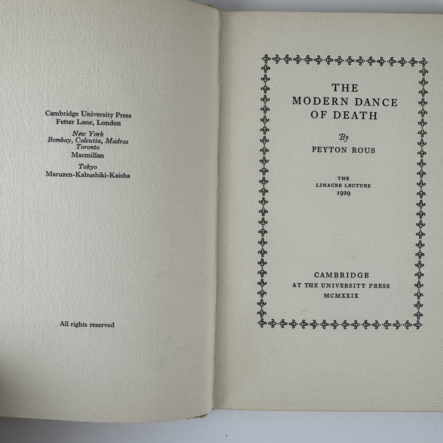 The Modern Dance of Death — Peyton Rous — 1929 Vintage Medical Science Book — Nobel Prize Author - Pretty Old Books