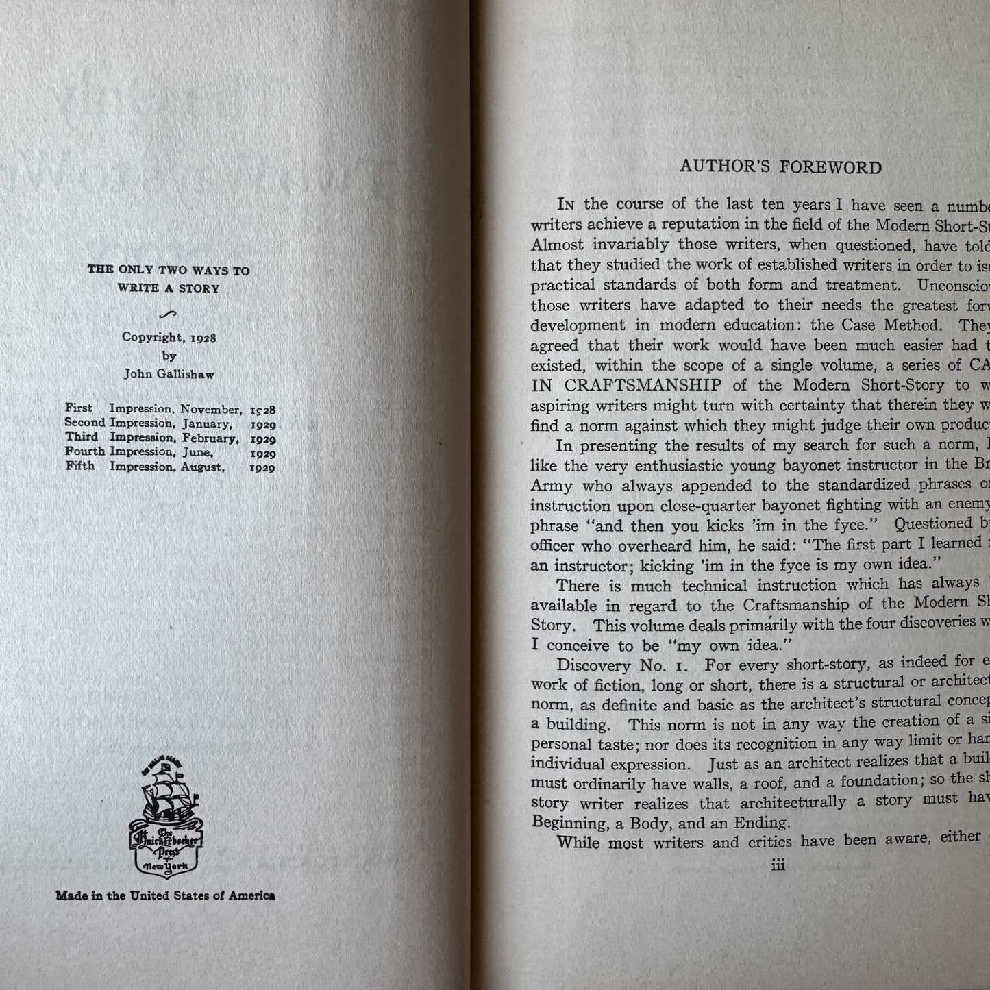 The Only Two Ways to Write a Story, John Gallishaw, 5th Impression, 1929 - Pretty Old Books