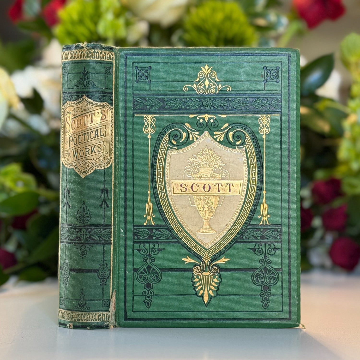 The Poetical Works of Sir Walter Scott, Antique Ornate Green Hardcover - Pretty Old Books