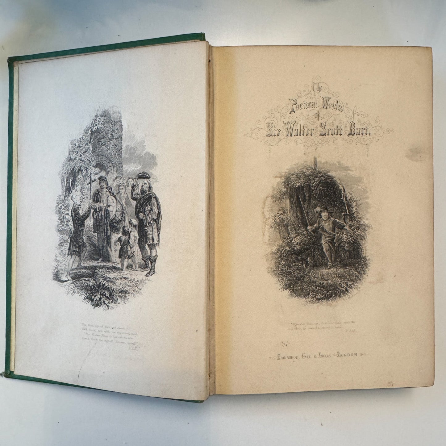The Poetical Works of Sir Walter Scott, Antique Ornate Green Hardcover - Pretty Old Books
