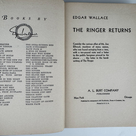 The Ringer Returns, Edgar Wallace, 1931 Vintage Mystery - Pretty Old Books